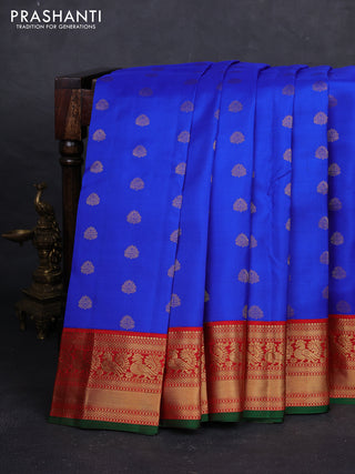 Royal Blue & Red Pure Kanchipuram Silk - Buttas