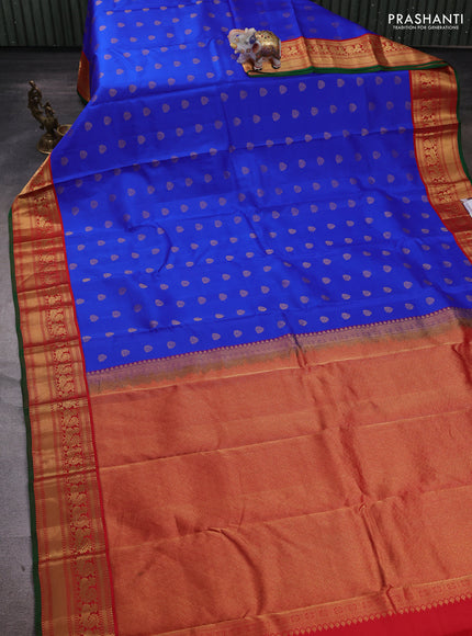 Royal Blue & Red Pure Kanchipuram Silk - Buttas