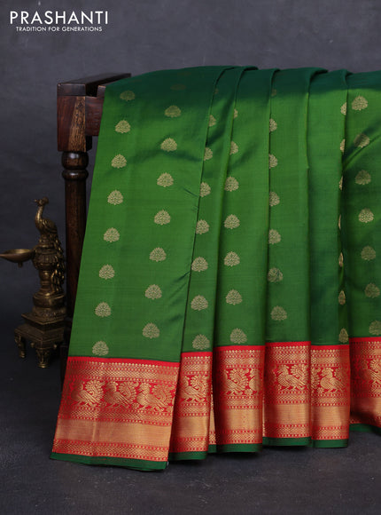 Green & Red Pure Kanchipuram Silk - Buttas