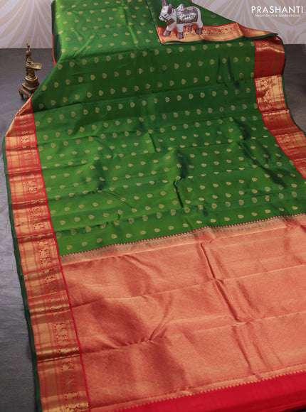 Green & Red Pure Kanchipuram Silk - Buttas