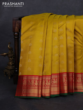 Yellow & Red Pure Kanchipuram Silk - Buttas