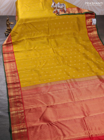 Yellow & Red Pure Kanchipuram Silk - Buttas