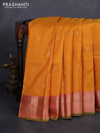 Mustard Yellow & Pink Pure Kanchipuram Silk - Buttas