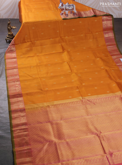 Mustard Yellow & Pink Pure Kanchipuram Silk - Buttas