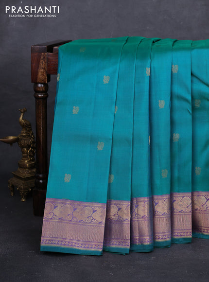 Teal Green Pure Kanchipuram Silk - Buttas