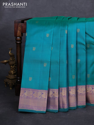 Teal Green Pure Kanchipuram Silk - Buttas