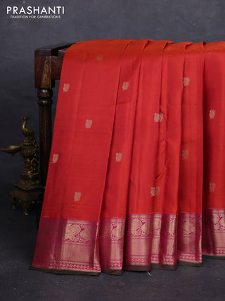 Rust &  Pink Pure Kanchipuram Silk - Buttas