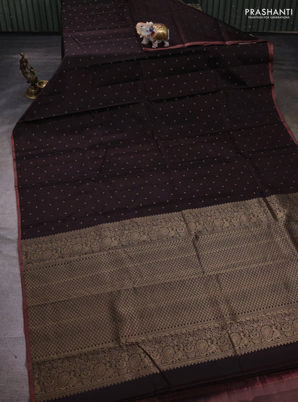 Coffee Brown & Peach Pure Kanchipuram Silk - 1000 Buttas
