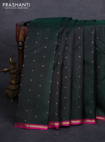 Bottle Green & Magenta Pink Pure Kanchipuram Silk - Buttas