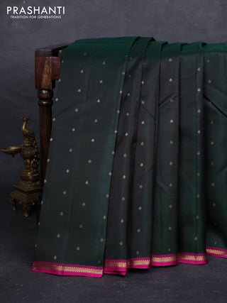 Bottle Green & Magenta Pink Pure Kanchipuram Silk - Buttas