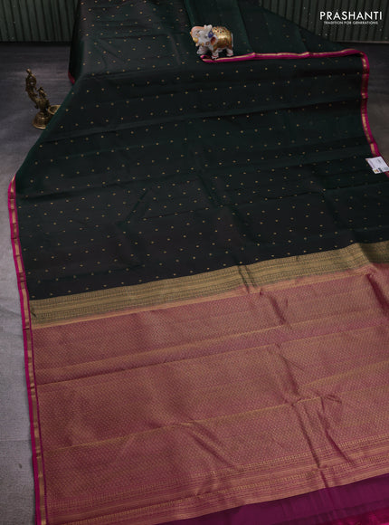 Bottle Green & Magenta Pink Pure Kanchipuram Silk - Buttas