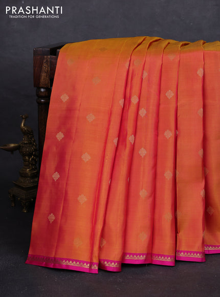 Sunset Orange & Pink Pure Kanchipuram Silk - Buttas
