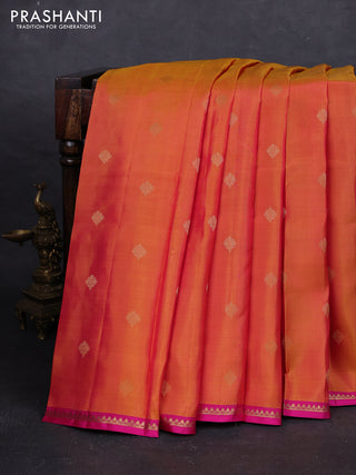 Sunset Orange & Pink Pure Kanchipuram Silk - Buttas