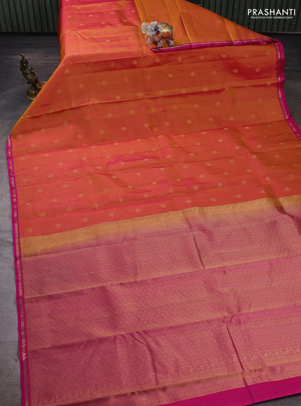 Sunset Orange & Pink Pure Kanchipuram Silk - Buttas