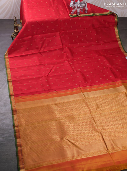 Red & Mustard Yellow Pure Kanchipuram Silk - Buttas