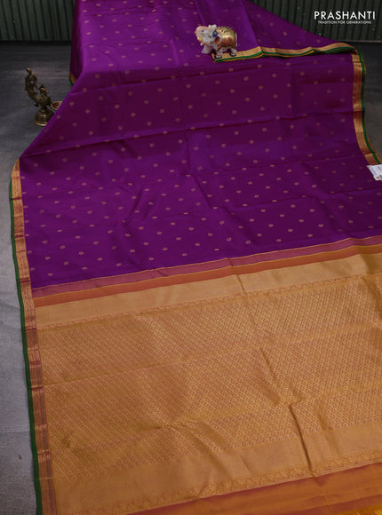 Purple & Mustard Yellow Pure Kanchipuram Silk - Buttas