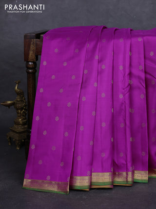 Magenta Pink & Mustard Yellow Pure Kanchipuram Silk - Buttas