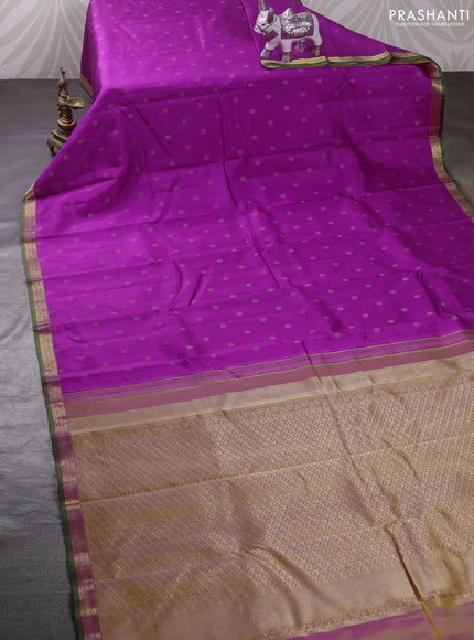Magenta Pink & Mustard Yellow Pure Kanchipuram Silk - Buttas