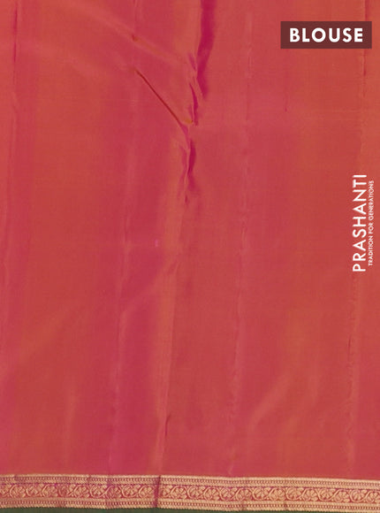 Magenta Pink & Mustard Yellow Pure Kanchipuram Silk - Buttas