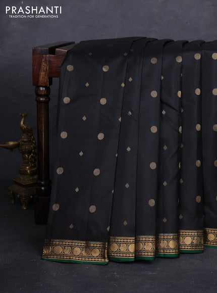 Black & Green Pure Kanchipuram Silk - Buttas
