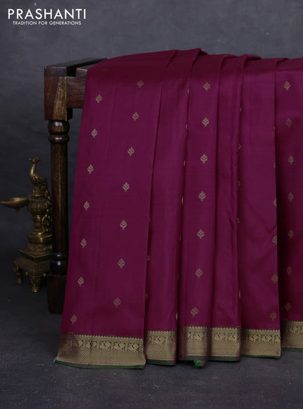 Magenta Pink & Green Pure Kanchipuram Silk - Buttas