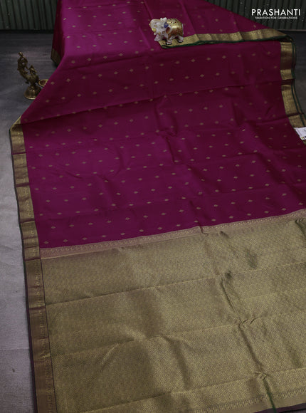 Magenta Pink & Green Pure Kanchipuram Silk - Buttas