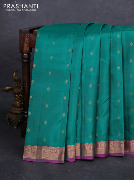 Teal Green & Pink Pure Kanchipuram Silk - Buttas
