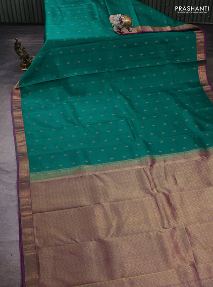 Teal Green & Pink Pure Kanchipuram Silk - Buttas