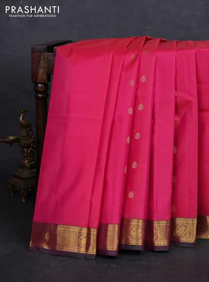 Peach Pink & Green Pure Kanchipuram Silk - Buttas