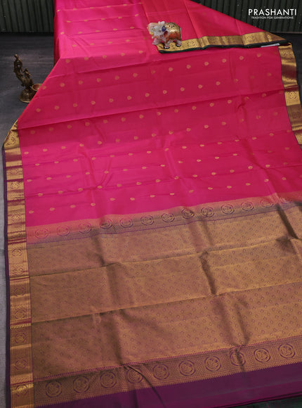 Peach Pink & Green Pure Kanchipuram Silk - Buttas