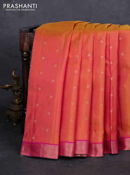 Mustard Yellow & Pink Pure Kanchipuram Silk - Buttas