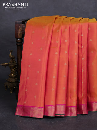 Mustard Yellow & Pink Pure Kanchipuram Silk - Buttas