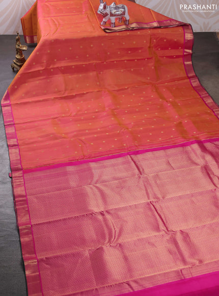 Mustard Yellow & Pink Pure Kanchipuram Silk - Buttas