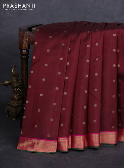 Coffee Brown & Pink Pure Kanchipuram Silk - Buttas