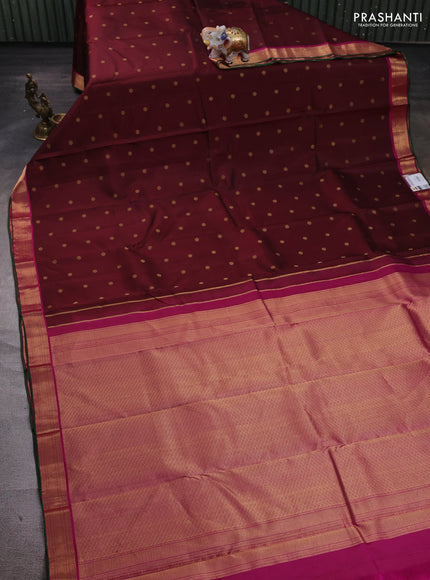 Coffee Brown & Pink Pure Kanchipuram Silk - Buttas