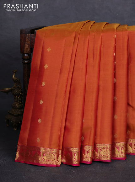 Mustard Yellow & Pink Pure Kanchipuram Silk - Buttas