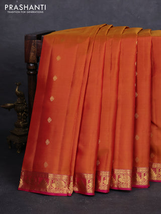 Mustard Yellow & Pink Pure Kanchipuram Silk - Buttas