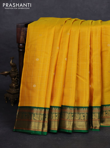 Yellow & Green Pure Kanchipuram Silk - Checks