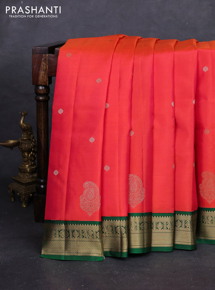 Orange & Green Pure Kanchipuram Silk - Buttas