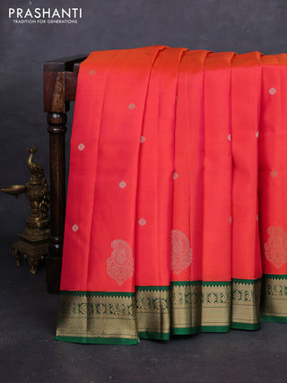 Orange & Green Pure Kanchipuram Silk - Buttas