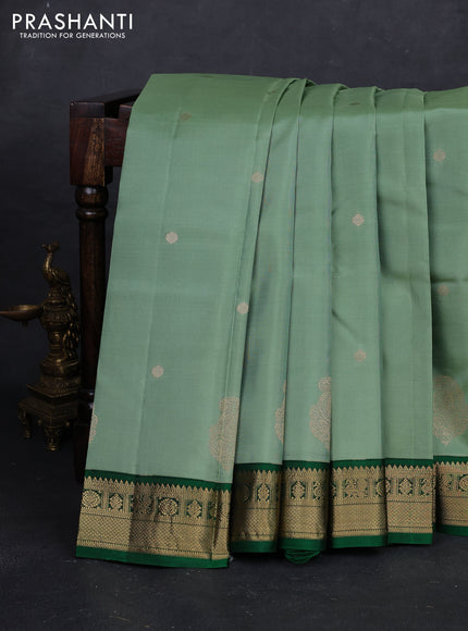 Pastel Green & Green Pure Kanchipuram Silk - Buttas