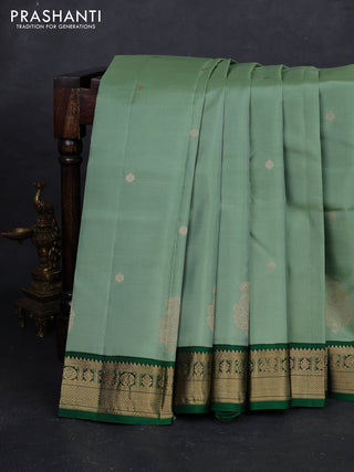 Pastel Green & Green Pure Kanchipuram Silk - Buttas