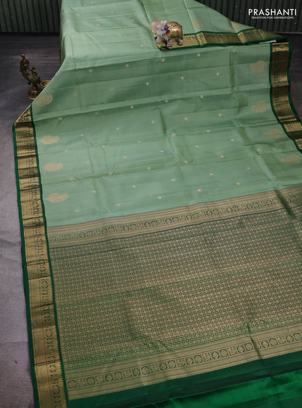 Pastel Green & Green Pure Kanchipuram Silk - Buttas