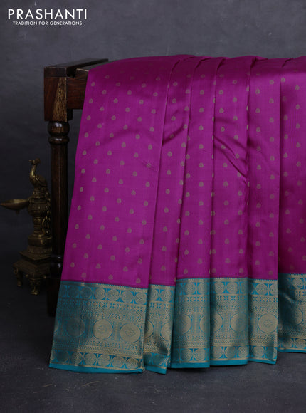 Magenta Pink & Teal Blue Pure Kanchipuram Silk - 1000 Buttas