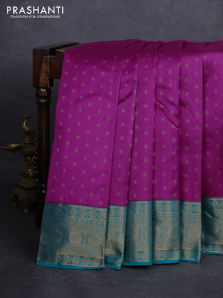 Magenta Pink & Teal Blue Pure Kanchipuram Silk - 1000 Buttas