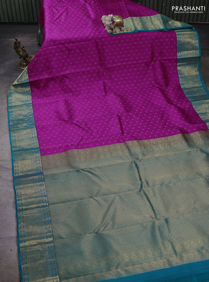 Magenta Pink & Teal Blue Pure Kanchipuram Silk - 1000 Buttas