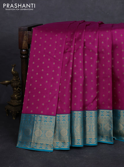 Magenta Pink & Teal Blue Pure Kanchipuram Silk - 1000 Buttas