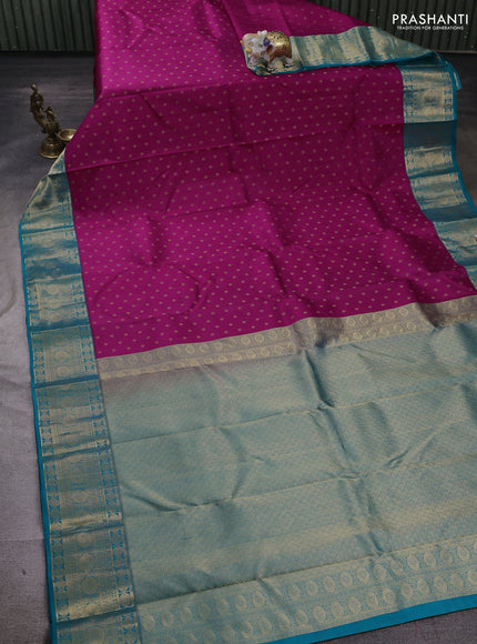 Magenta Pink & Teal Blue Pure Kanchipuram Silk - 1000 Buttas