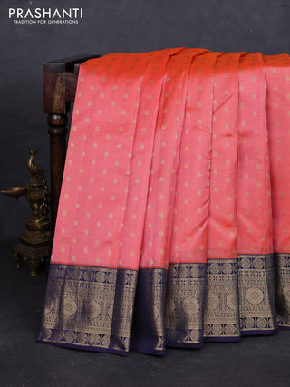 Orange & Navy Blue Pure Kanchipuram Silk - 1000 Buttas