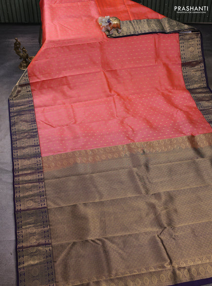 Orange & Navy Blue Pure Kanchipuram Silk - 1000 Buttas